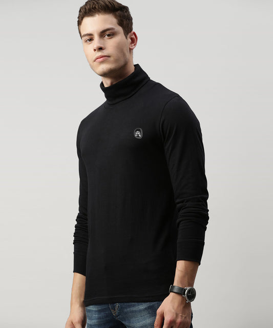 Men Full sleeve High Neck Tshirt-Black
