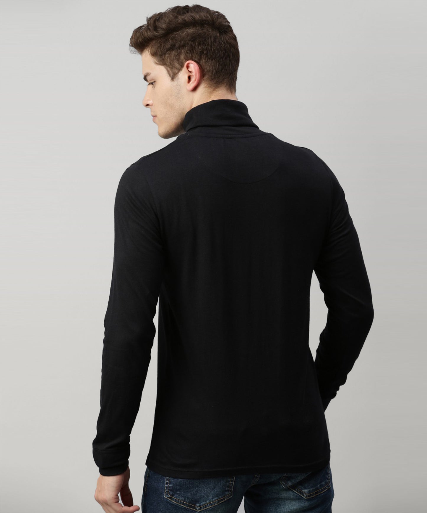 Men Full sleeve High Neck Tshirt-Black