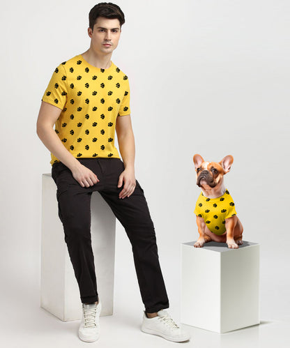 Twinning Men And   Dog T-shirt-Yellow