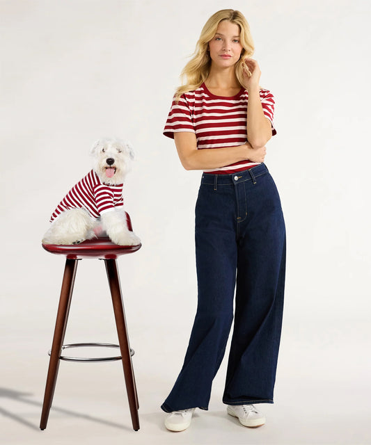 Twinning Women And Dog T-shirt-Red