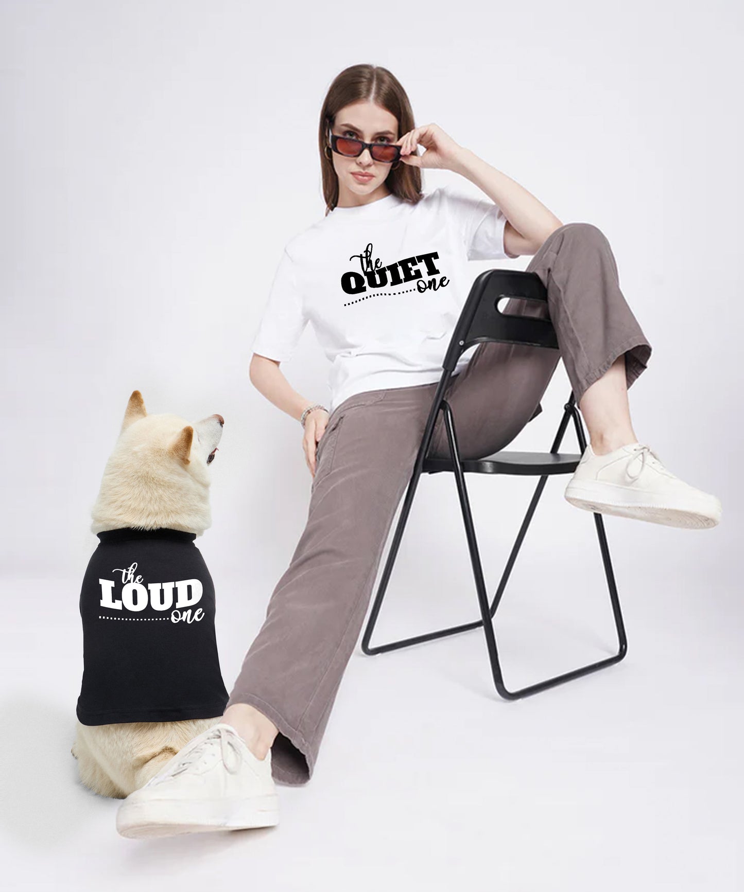 Twinning Women And Dog T-shirt-White